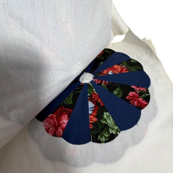 Handmade Dresden Plate Quilt Blocks Set Of 11 Floral & Navy Design Unfinished - Picture 4 of 7